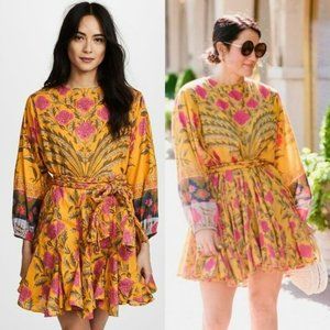 Rhode Resort Cotton Ella Mini Pink Flower Yellow Long Sleeve Boho Pleated